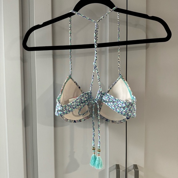 Victoria’s Secret Bikini Top Blue White Aqua Paisley Print with Tassels size 34A - Picture 7 of 7